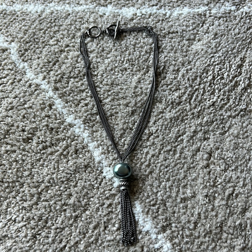 Jones New York faux black pearl chain drop necklace